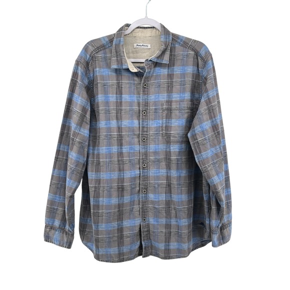 Tommy Bahama Plaid Flannel Long‎ Sleeve Shirt Men's Casual Button Up Large Blue - Picture 3 of 10